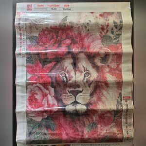 Floral Lion Diamond Art Painting Kit, New 30x40cm, 21 Color Round Drills